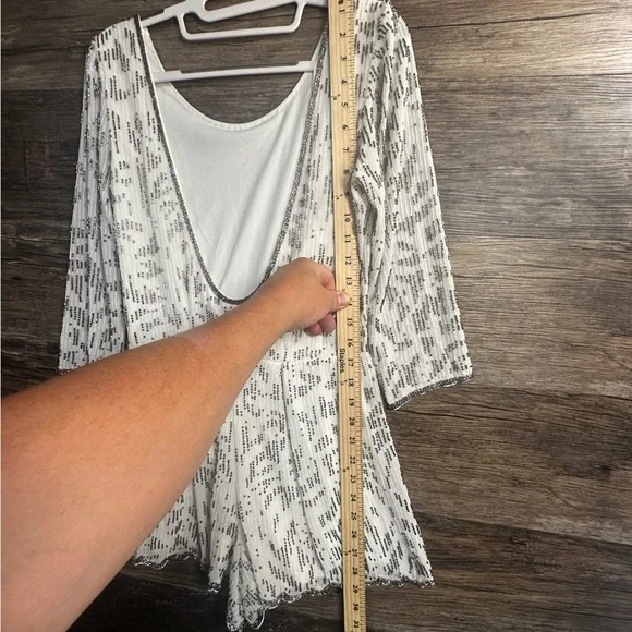 Lulu's Silver Beaded White Romper Jumpsuit with Open Back - Picture 5 of 9